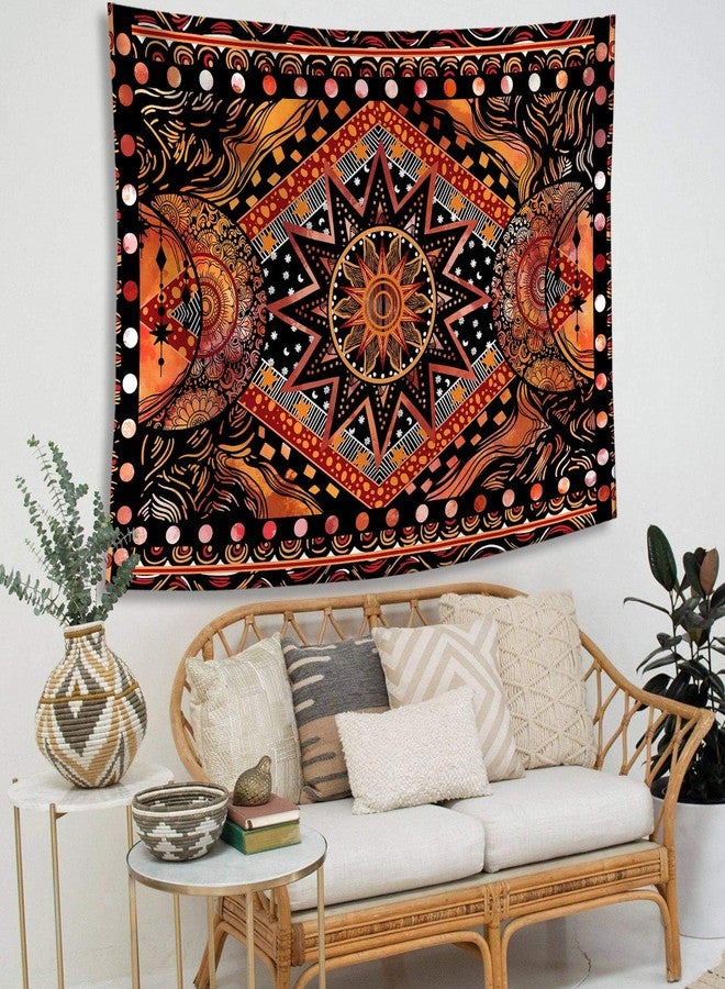 Fowocu Orange Sun and Moon Tapestry Wall Hanging, Indie Hippie Mandala Cool Wall Tapestries, Aesthetic Tapestry for Bedroom Living Room Dorm (Orange, 70.8'' × 90.5'') - Image 3
